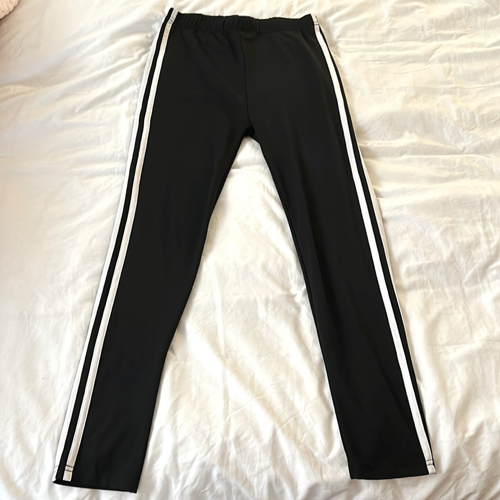 Black with white stripe track leggings, size xs